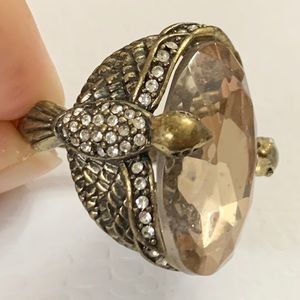 Fossil Chunky Light Pink Faceted Glass Rhinestone Brass Statement Ring Sz 8
